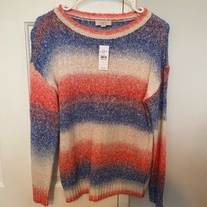 Red white and blue faded striped LOFT sweater